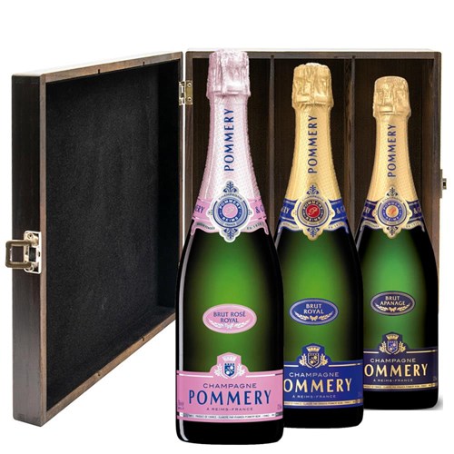 The Pommery Collection Treble Elm Wood Gift Boxed Champagne (3x75cl)